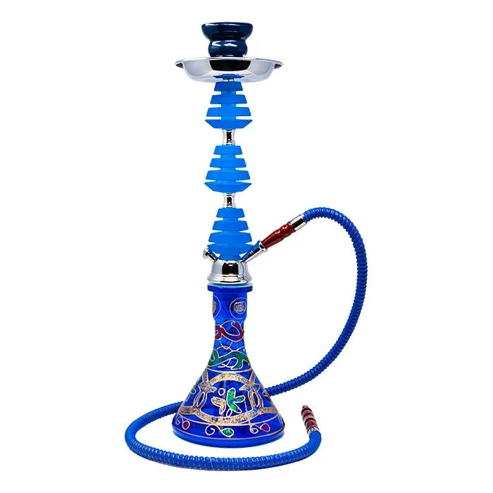 22&Prime; Blue Glass Base w/ Green Leaves Hookah