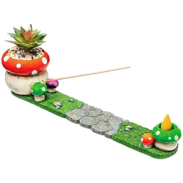Fujima – 12.5&Prime; Mushroom Incense Burner with Faux Plant