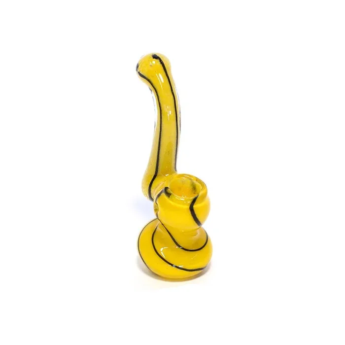 GLASS BUBBLER – 12CM YELLOW W BLACK BAND