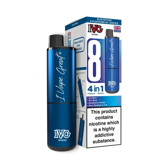 IVG 2400 Big Puff Pre-filled Pod Vape Kit (4 in 1) ?2 for £25? – Blue Edition (4 Flavours)