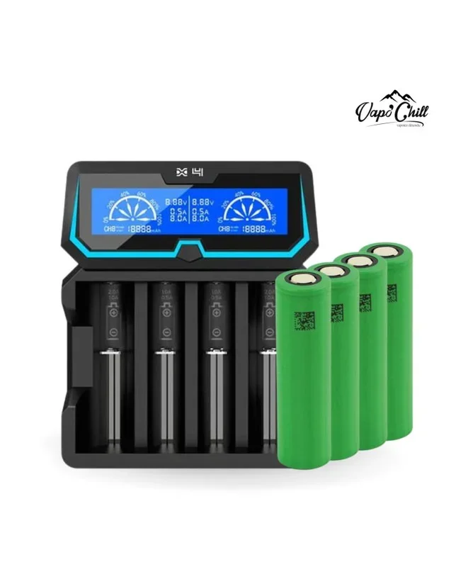 Pack Chargeur Rapide X4 + 4 Accus 18650