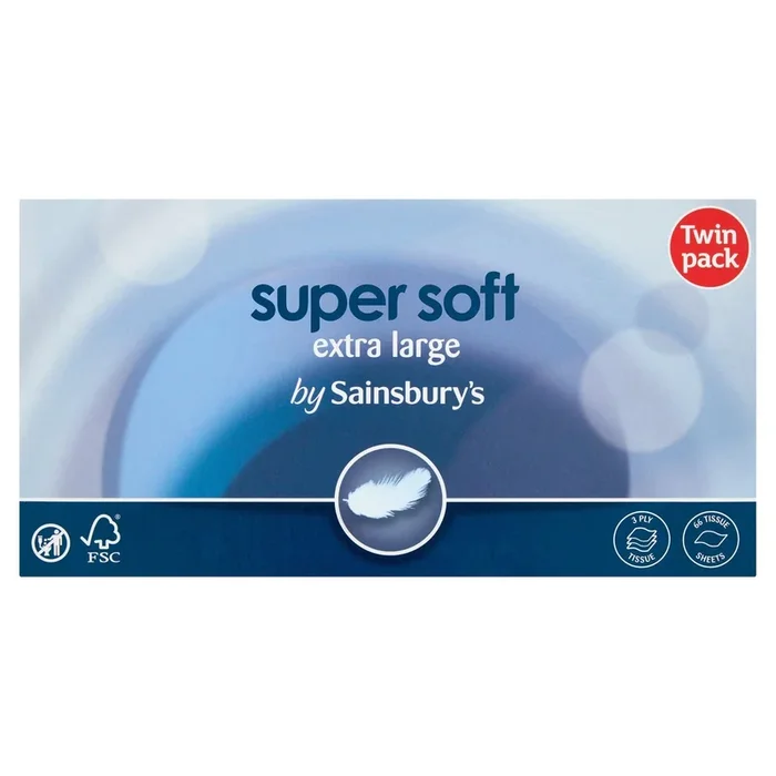 Sainsbury&rsquo;s Super Soft Extra Larg Size 3 Ply Tissues Twin Pack x66 Sheets