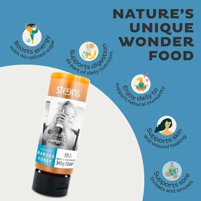 Steens MGO 85 Raw Multi Manuka Honey Squeezy 340g